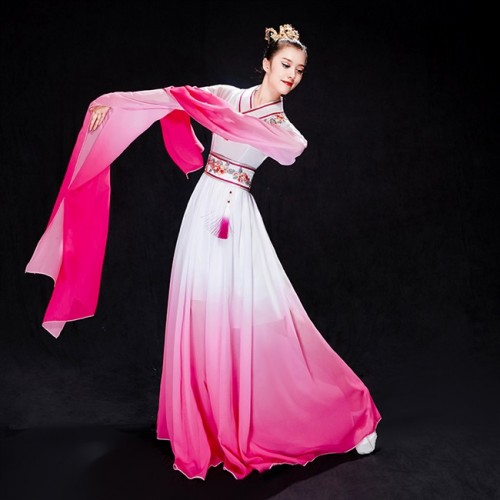 pink red Chinese  folk Water Sleeves Dance costumes Female art examination performance fairy plucking Hanfu princess Classical dance dresses